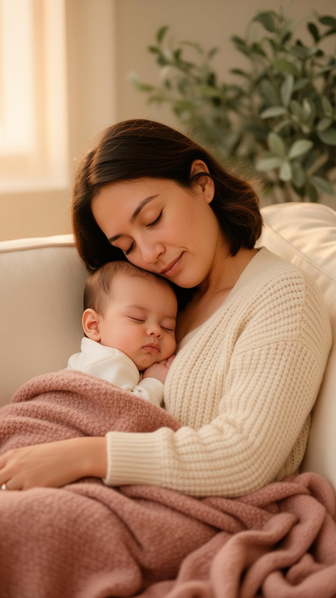 A woman resting peacefully in soft natural light